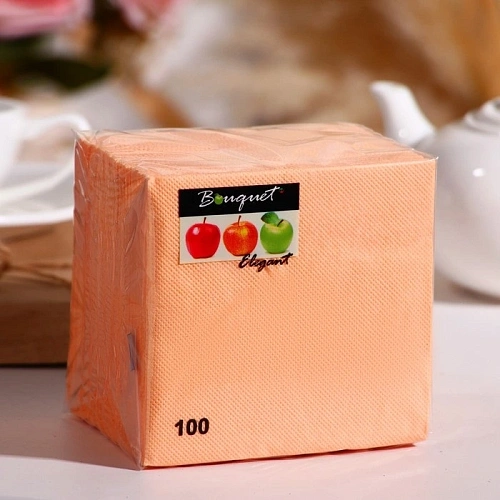Салфетки бумажные 24*24 BOUQUET elegant Персиковые, 1 сл., 100л