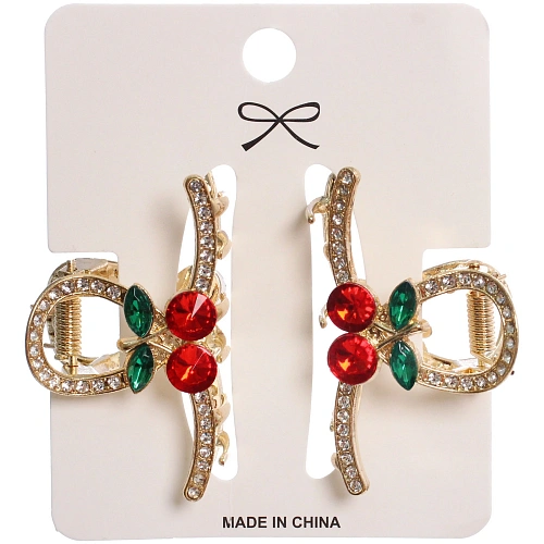 Заколка-краб для волос 2шт AKS - DesignPRO, вишенки, завиток, цвет золото и хром, 5,53см_6