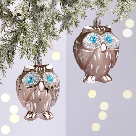 Елочные игрушки "Brilliant Owl" 8 см (набор 2 шт), Шампань