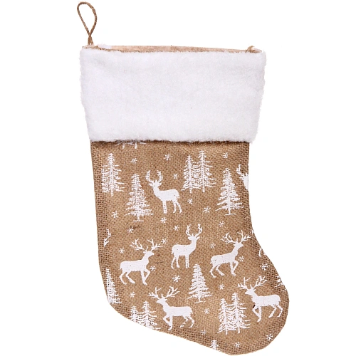 Носок новогодний  "Волшебные олени" 22х35 см, Бежевый