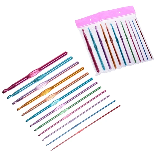 Крючки вязальные металлические в наборе 12шт "Favorite Hous", цвет как на фото, от 2мм до 8мм (в пакете)