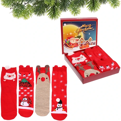 Носки женские в подарочной коробке 4шт NEXOLOD, 4 дизайна, цвет красный, р36-39_9