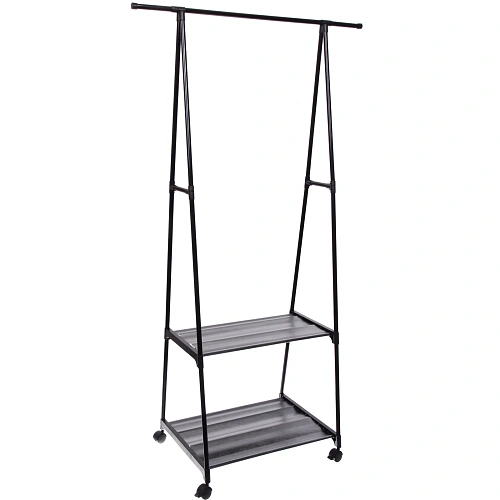 Вешалка гардеробная напольная на колесах с полкой "ПЕРФЕКТХАУС", цвет черный, нагрузка 15кг и 5кг на полку, 55*42*160см