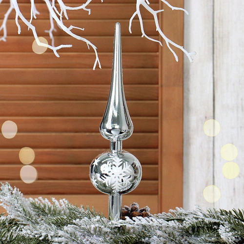 Верхушка на ёлку 23 см "Снежинка", Серебро/белый