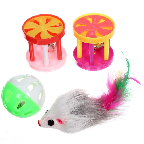 Игрушки в наборе 4шт для кошек МУРОЧКИН, цвет микс, с бубенчиками и мышка_4