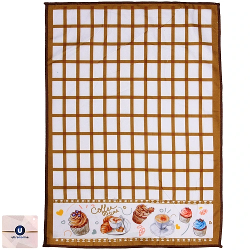 Полотенце кухонное "Клетка - Сладости" 40*57 см, цвет кофе с молоком, микрофибра 200 гр/м2
