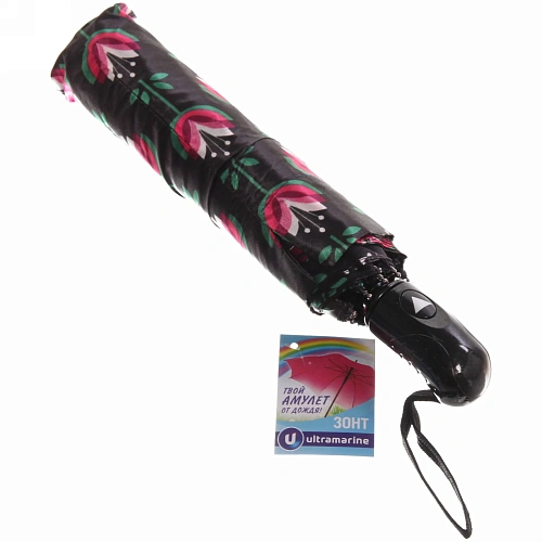 Зонт женский полуавтомат Ультрамарин - Венера, микс 6 цветов, 8 спиц, d-100см, длина в слож виде 28см, голубые цветы_6