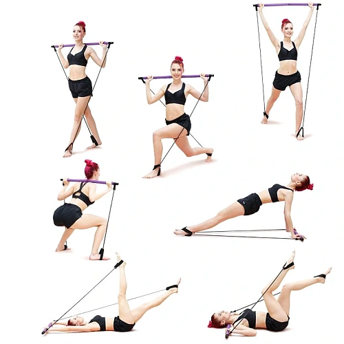 Гимнастическая палка с эспандерами Пилатес, фиолетовый_9