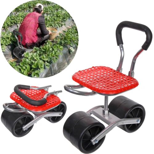 Стул садовый на колесах для прополки и работы в саду 35*47*14см с поворотным механизмом(360°) складная спинка, цвет красный