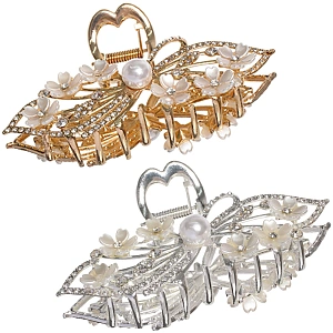 Заколка - краб для волос на блистере "LAVITA", листики, цвет серебро и золото, 11*5,5см