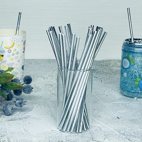 Трубочка для коктейля "Волшебство" 19,5 см d-6 мм (набор 25 шт), Серебро