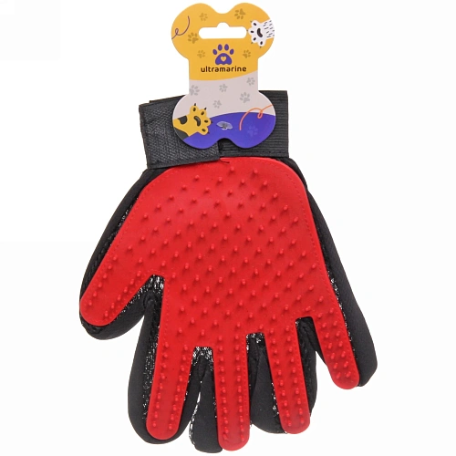 Расческа - перчатка для собак и кошек "ЛАПКИ и ЦАРАПКИ", на липучке, цвет красный, (подвес)26*16*0,5см✦