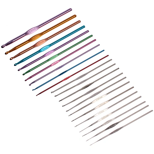 Крючки вязальные металлически в футляре 22шт Favorite Hous, цвет как на фото, от 0,65мм до 6,5мм 22шт (футляр фиолетового цвета)_17