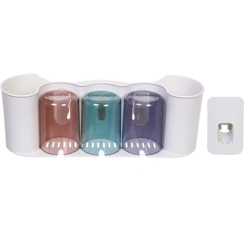 Подставка для умывальных принадлежностей Универсальная 3 стакана + дозатор для зубной пасты 6292-2_3