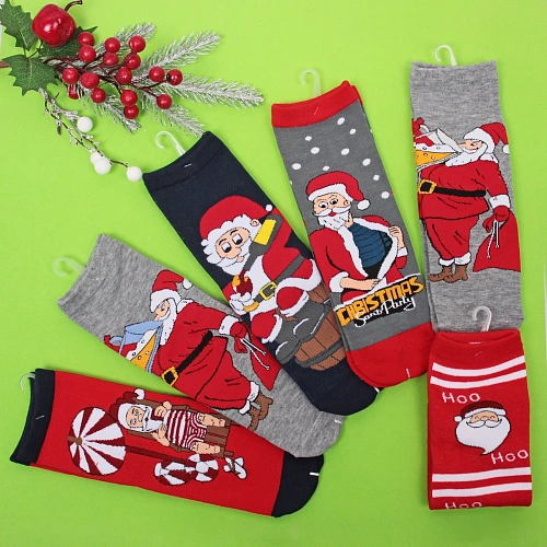 Носки новогодние Дед мороз, микс 5 цветов, р-р36-42 (крючок, пакет, стикер)_12