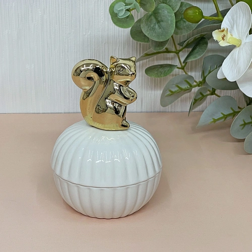 Шкатулка керамическая "GOLD Podarok", белочка, цвет белый, 11*9*3см (в инд. коробке)
