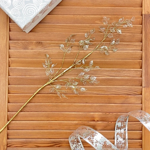 Ветка декоративная "Сияющие листья" 65 см, Золото