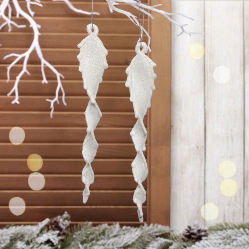 Подвеска "Блестящая сосулька" 23 см (набор 2 шт), Белый