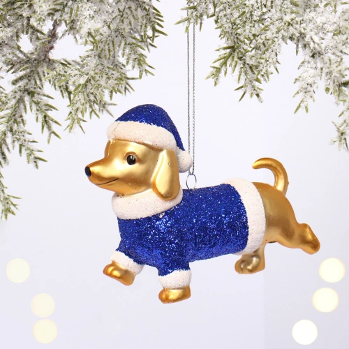 Ёлочная игрушка "Волшебная такса" 3,5*12*8,5 см, Сапфир