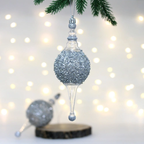 Елочные украшения "Мерцание ночи"  6.5*6.5*19.5 см (набор 2 шт), Серебро