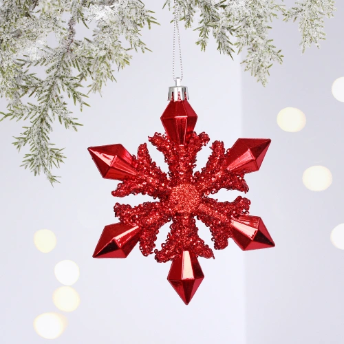 Ёлочная игрушка "Сияющая снежинка" 13*1.5*13.5 см, Красный