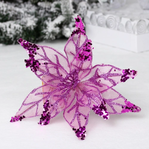 Украшение новогоднее "Пуансеттия - Искристый цветок" 20 см, Сиреневый