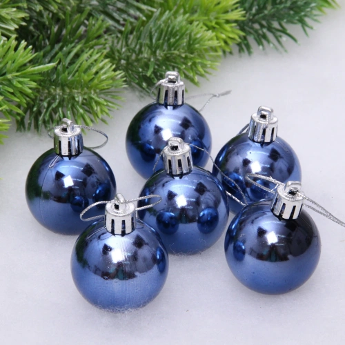 Новогодние шары 4 см (набор 6 шт) "Глянец", сапфир