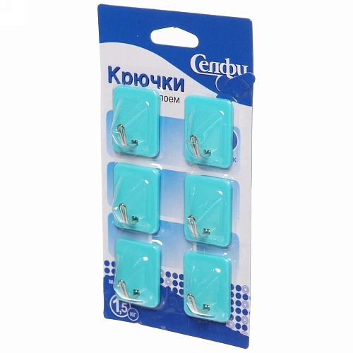 Набор крючков с липким слоем Селфи 1305-1 (6шт, нагрузка 15кг) бирюзовый_3