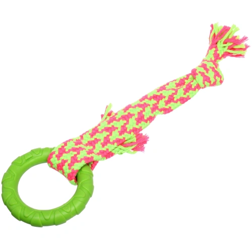 Игрушка-канат для всех пород собак с кольцом "Счастливый хвост!", цвет ярко-зеленый, 34*9см/80гр