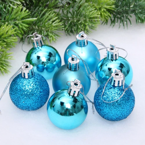Новогодние шары 4 см (набор 24 шт) "Микс фактур", голубой