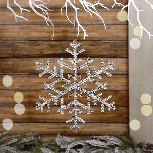 Подвеска новогодняя "Блестящая снежинка" 20 см, Белый