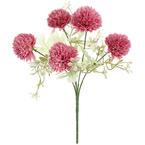 Искусственные цветы Букет хризантем 25см 5 цветков розовые_4