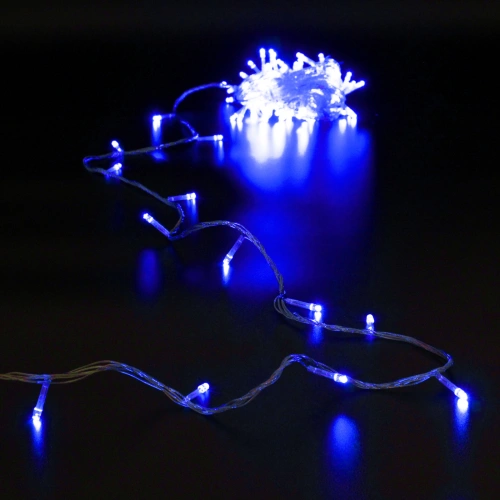 Гирлянда для дома  9,5м 100 ламп LED прозрач.пров.,8 реж, IP-20, Синий (возможность соединения)
