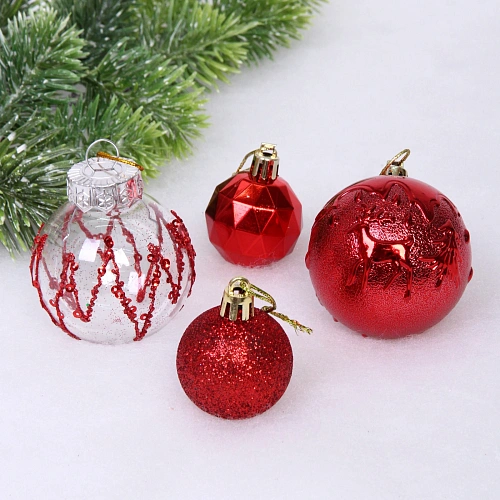 Набор шаров Winter magic 6 см + 4 см (24 предмета), Красный_5