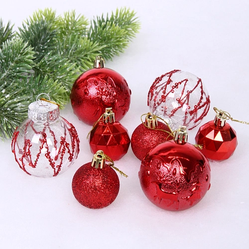 Набор шаров Winter magic 6 см + 4 см (24 предмета), Красный_4