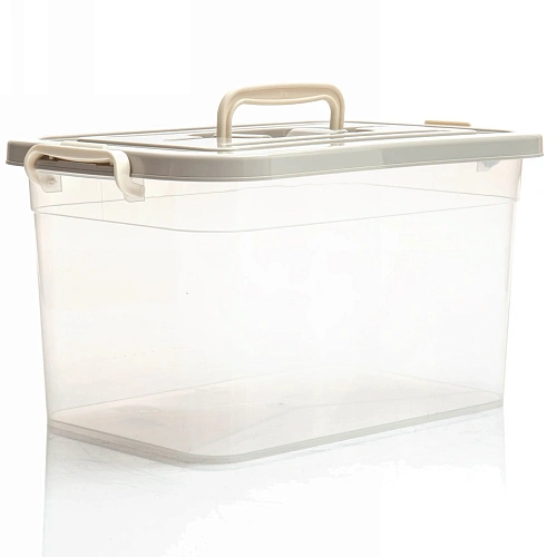 Контейнер для хранения с крышкой, ручкой и ручками-защелками "ЭКСПЕРТХАУС", прозрачный, 31*20*18см, 6,5л