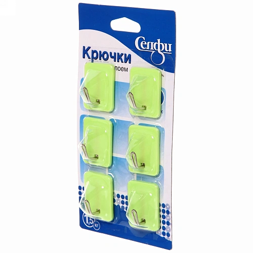 Набор крючков с липким слоем Селфи 1305-1 (6шт, нагрузка 15кг) зеленый_3